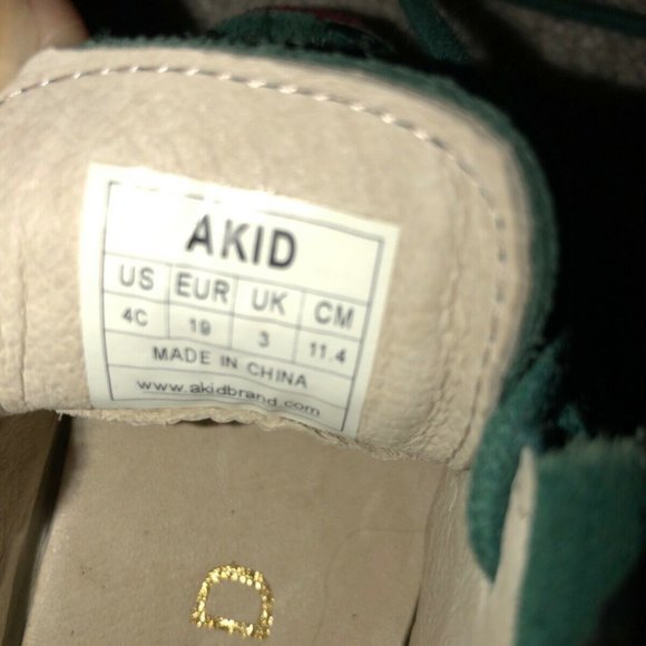 Akid Stone Leopard Leather‎ Shoes Size 4C Unisex Toddlers Girls Green Red - Picture 4 of 10